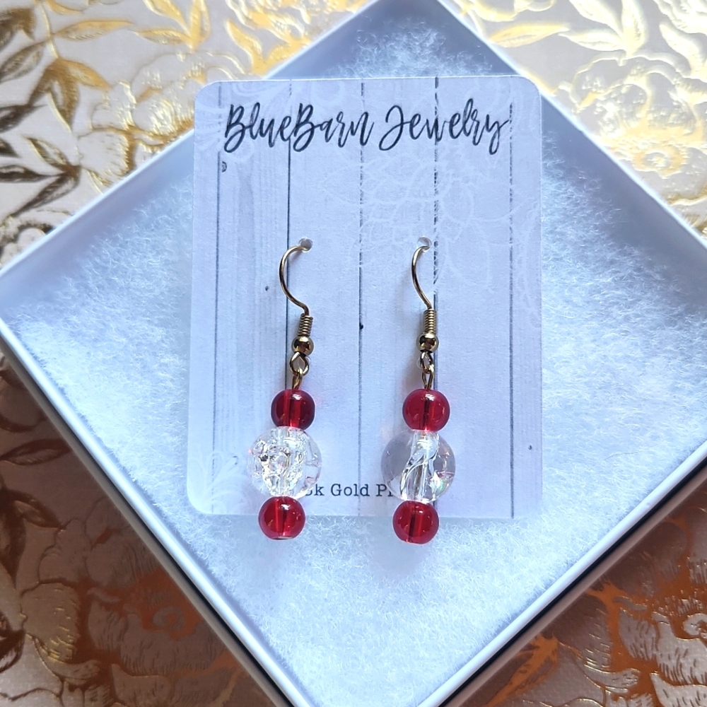 Handmade Glass Bead 18k Gold Plated Earrings